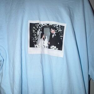 A24 Priscilla Wedding Blue Shirt with Jacob Elordi